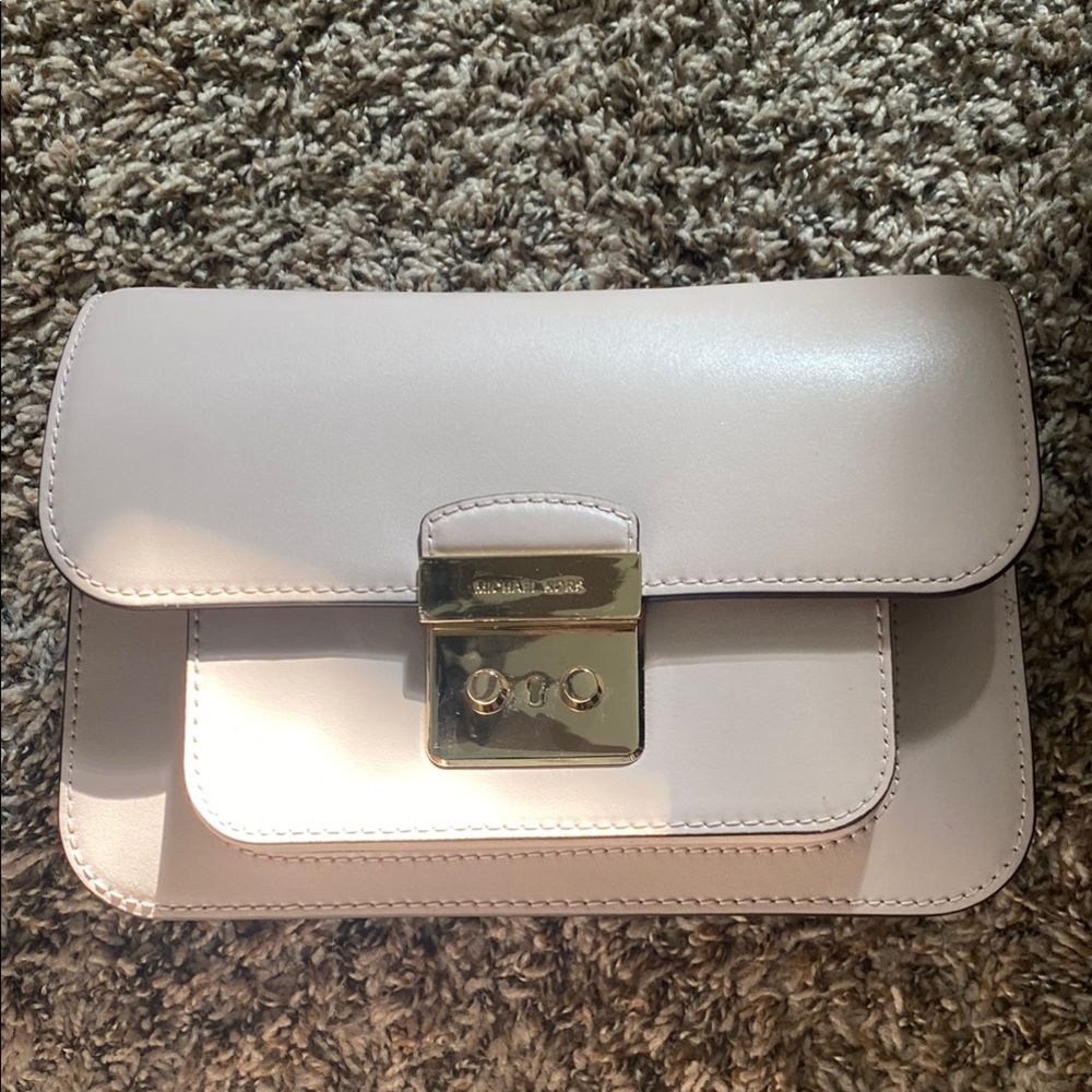 Michael Kors Cream Leather Clutch with Gold Hardware